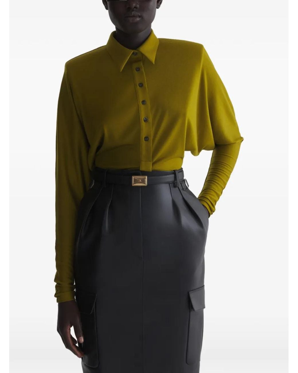 Mugler Black Kaki Batsleeves Polo Bodysuit