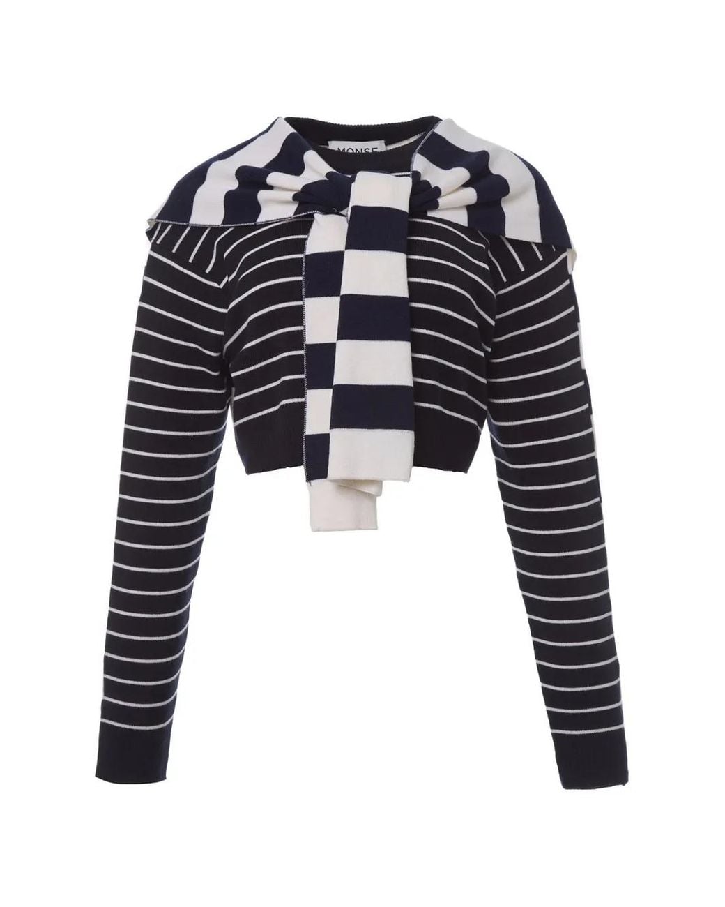 Monse Blue Striped Cropped Sweater