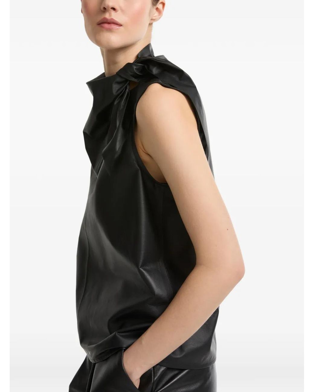 Yves Salomon Black Draped Leather Top