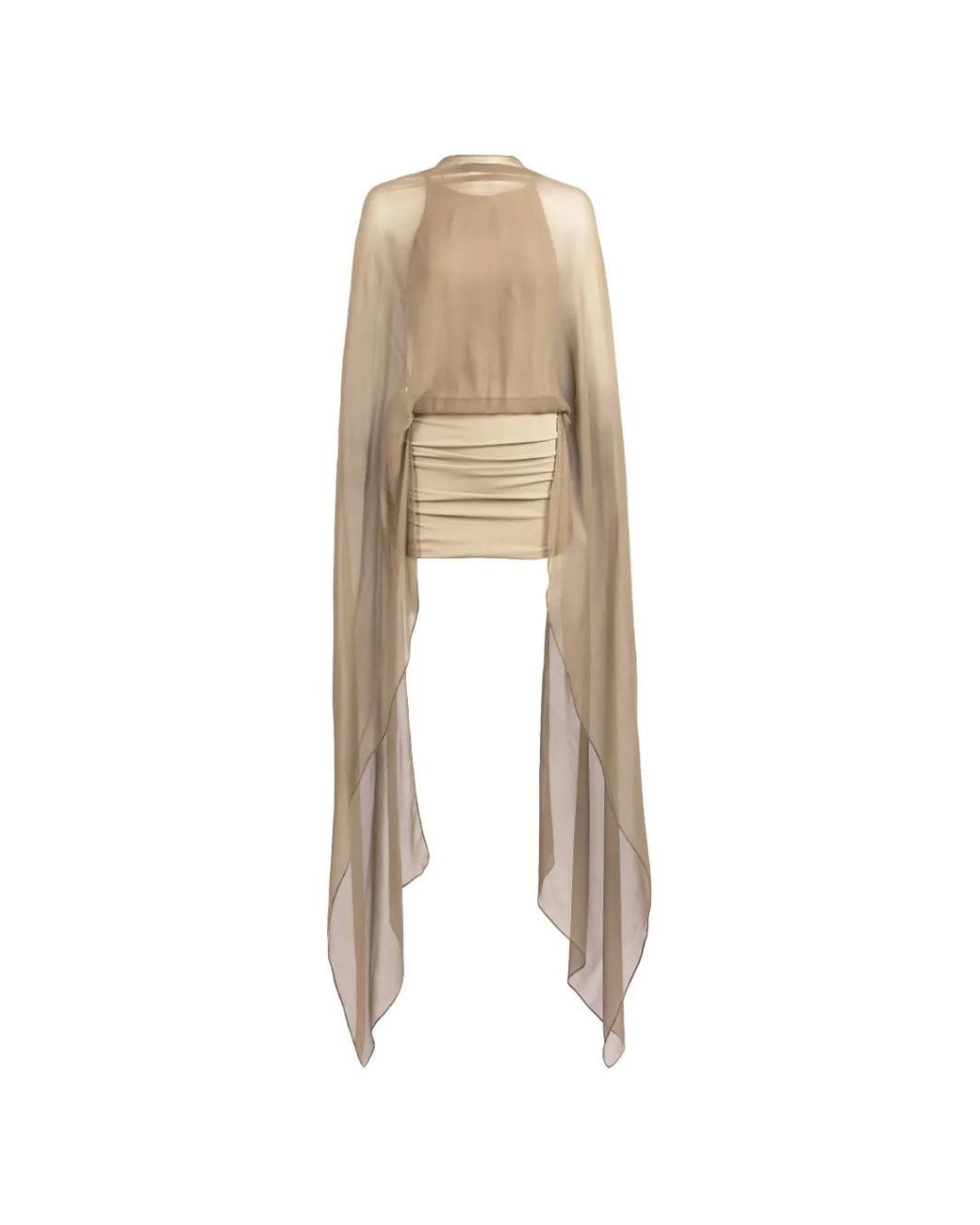 Silvia Tcherassi Natural Kedar Cape-Overlay Ruched Mini Dress