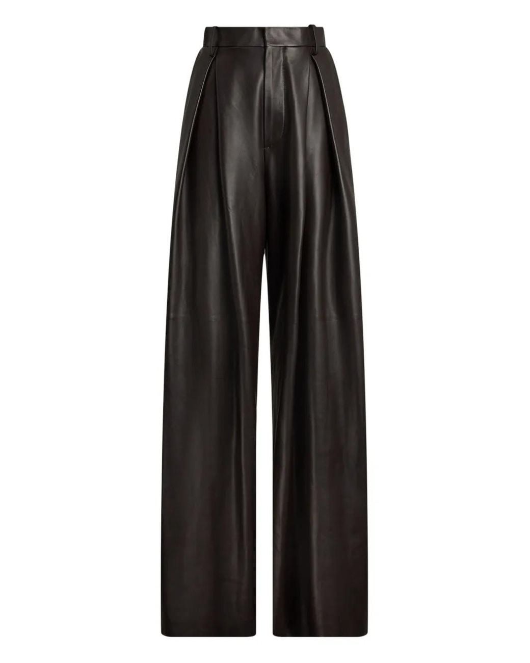 Ralph Lauren Black Pleated Leather Trousers