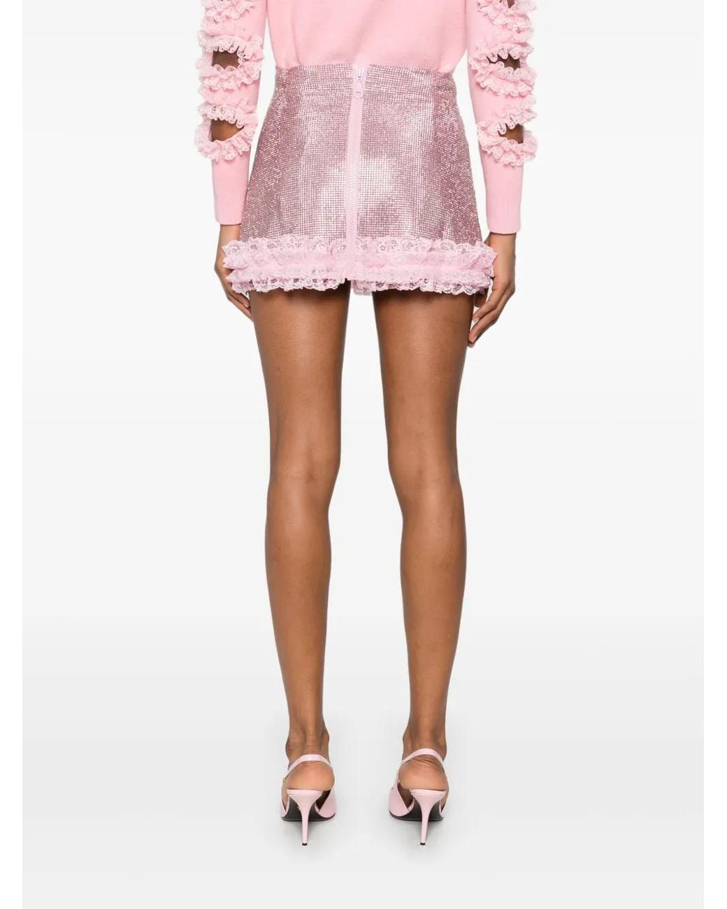 Self-Portrait Pink Crystal-Embellished Mini Skirt