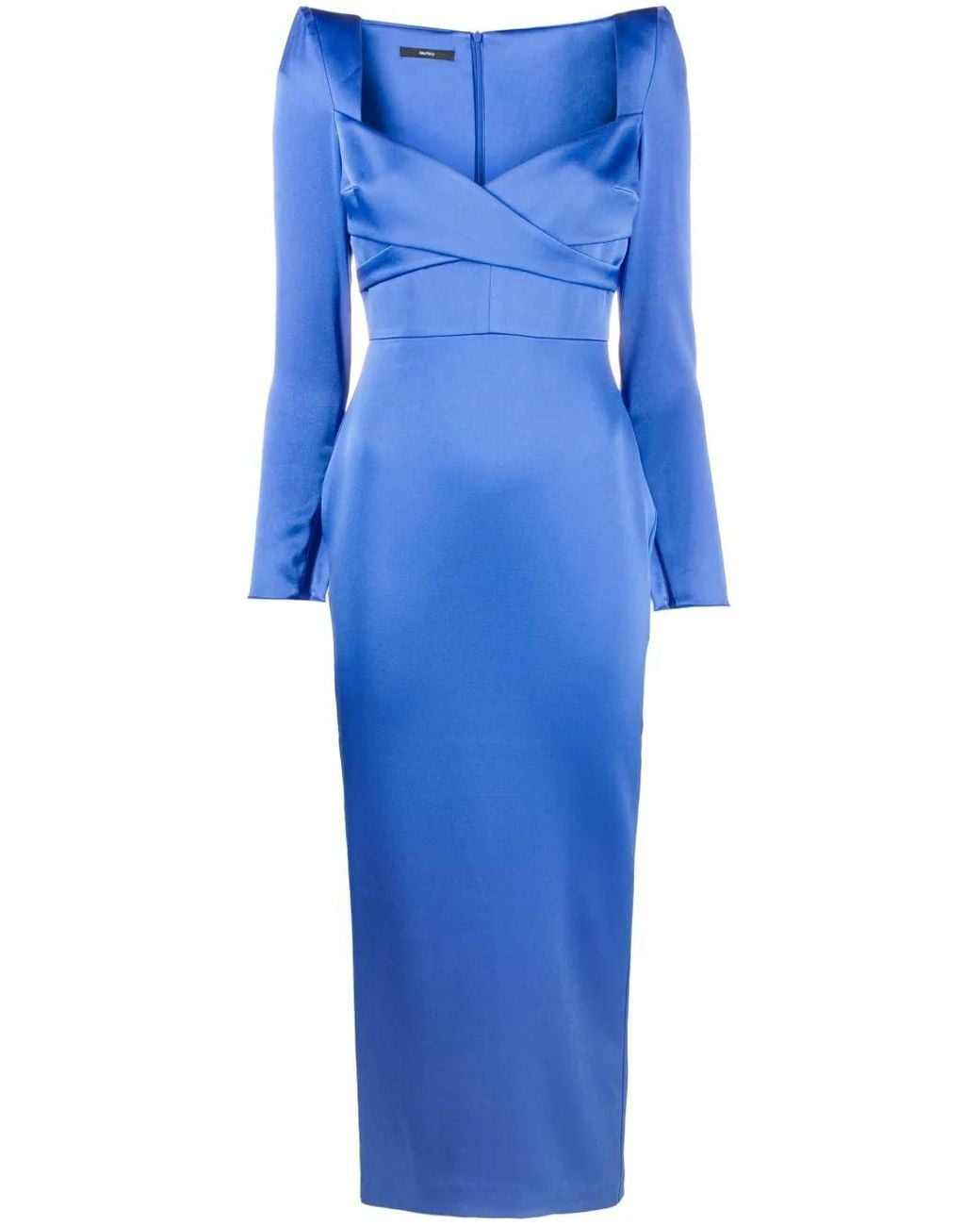 Alex Perry Blue Linden Crossover Strong-shoulder Satin Crepe Midi Dress
