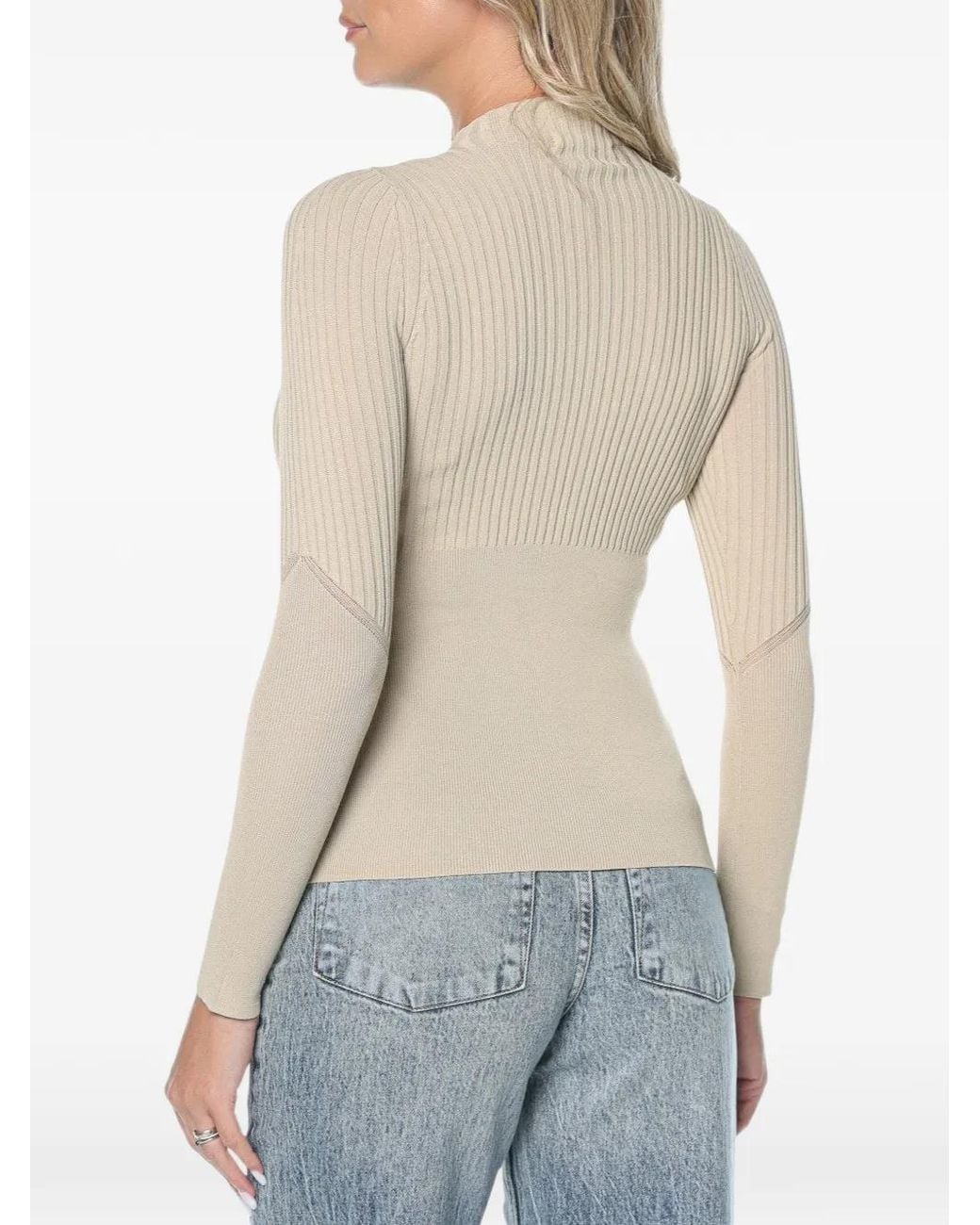 ARMANI EXCHANGE Natural Ribbed-Knit Logo-Print Sweater