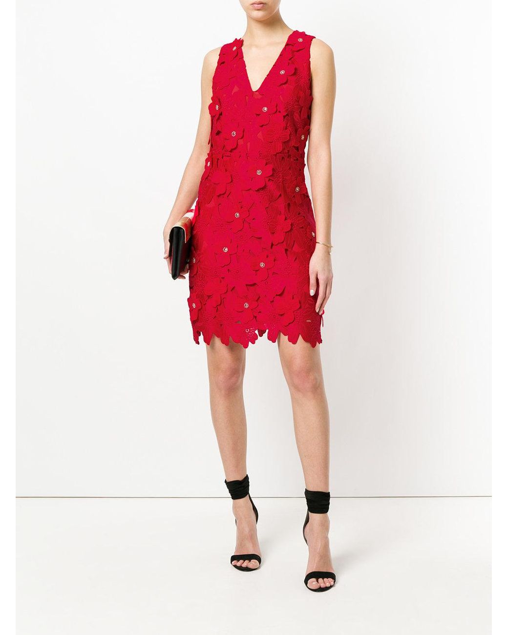 MICHAEL Michael Kors Floral Appliqué Lace Dress in Red | Lyst Canada