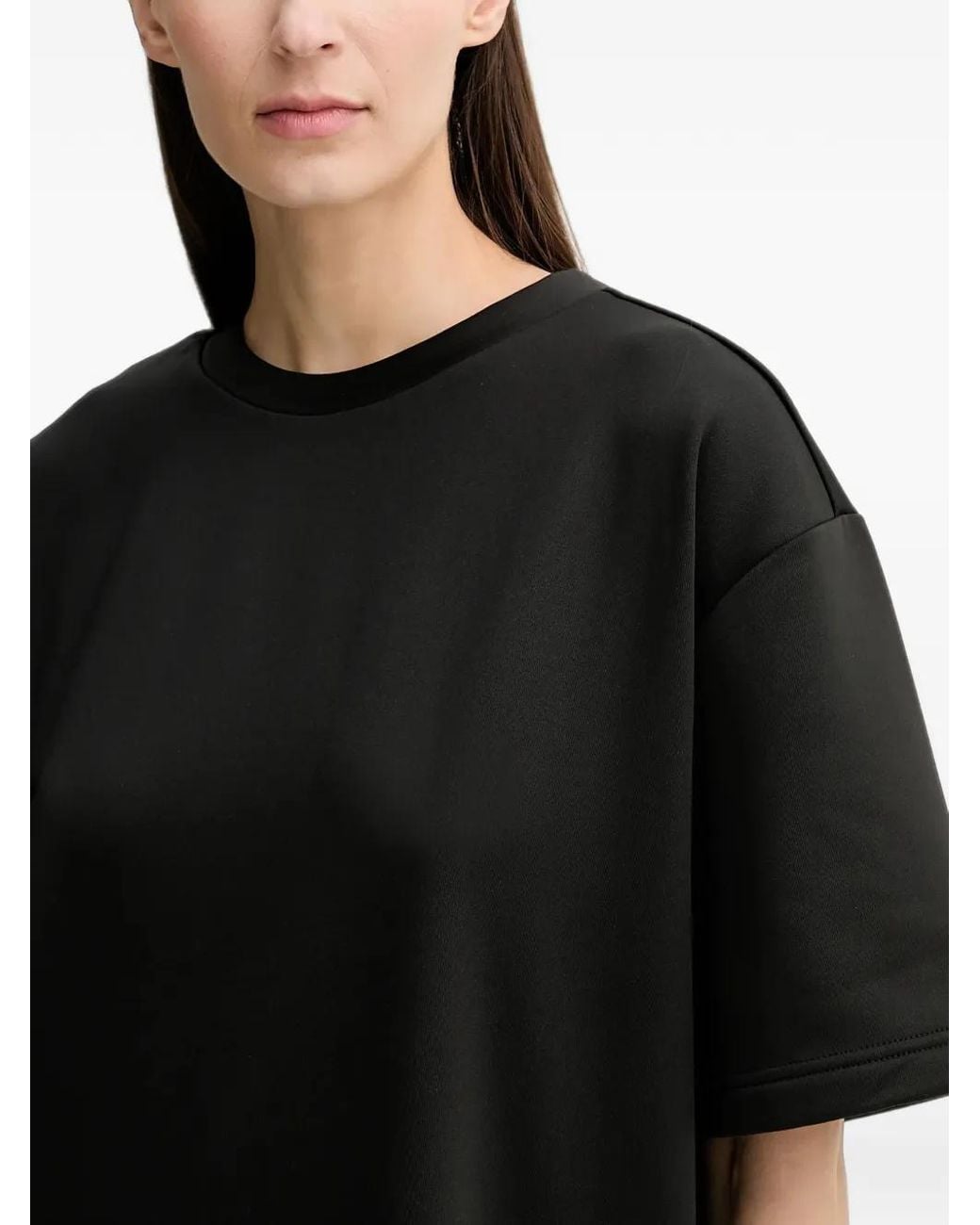 Rains Black Logo-Patch Drop-Shoulder T-Shirt
