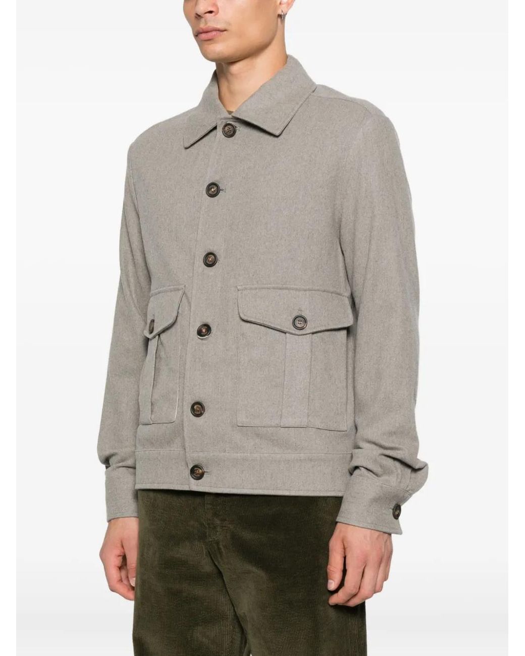 Eleventy Gray Button-Fastening Flap-Pocket Jacket for men