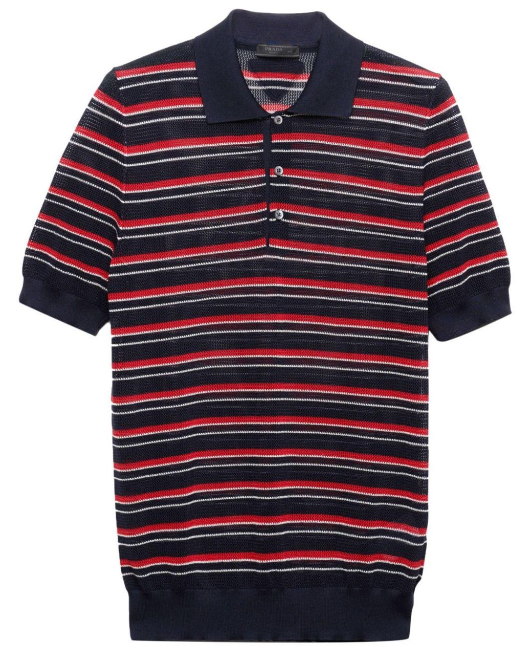 Prada Silk Striped Polo Shirt in Blue for Men | Lyst