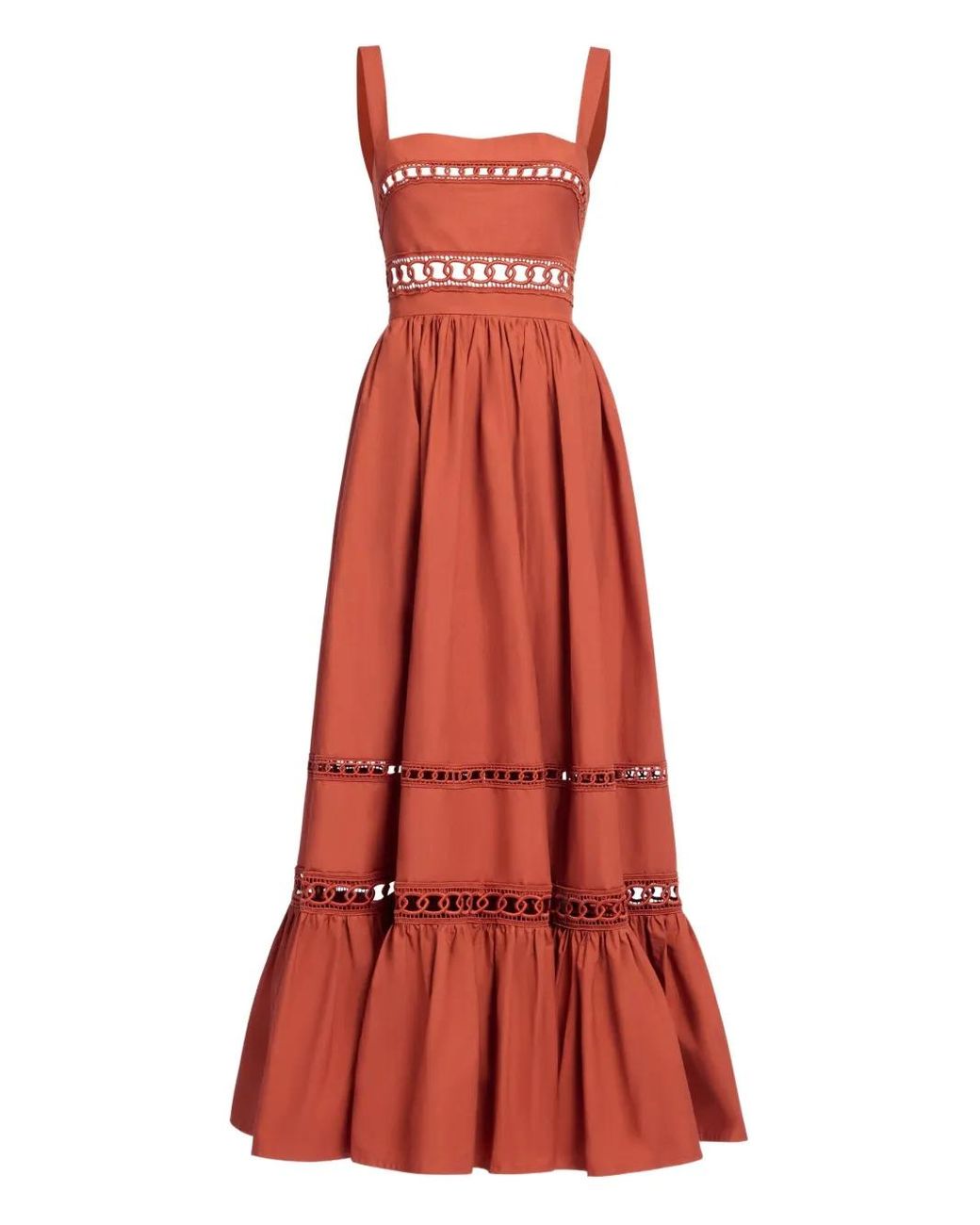 Elie Saab Red Trim-Embellished Cotton Midi Dress