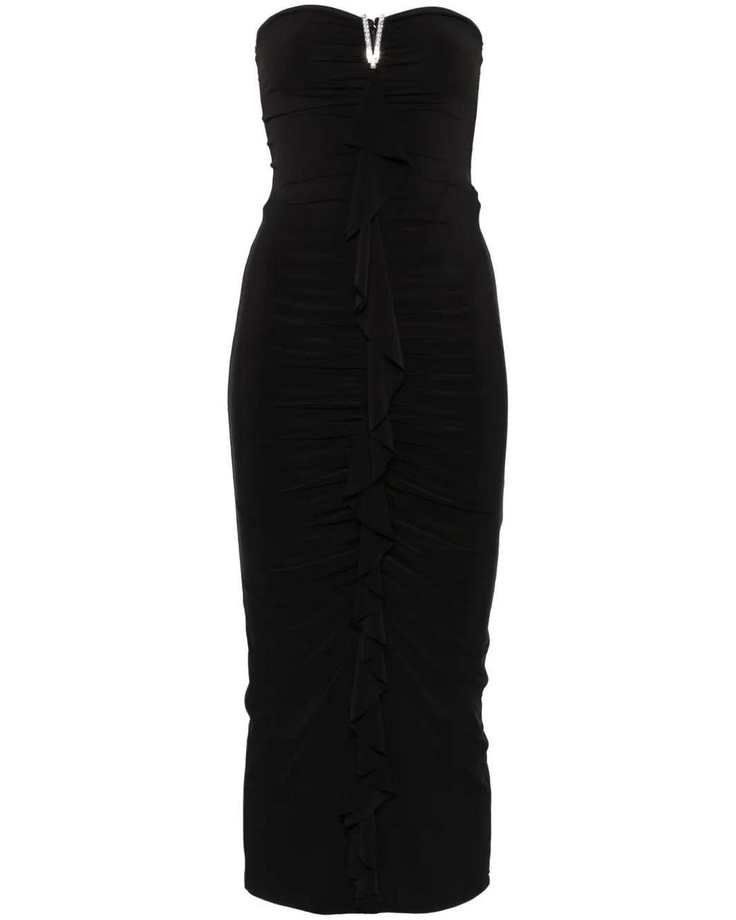 Nissa Black Ruffled-Detailed Midi Dress