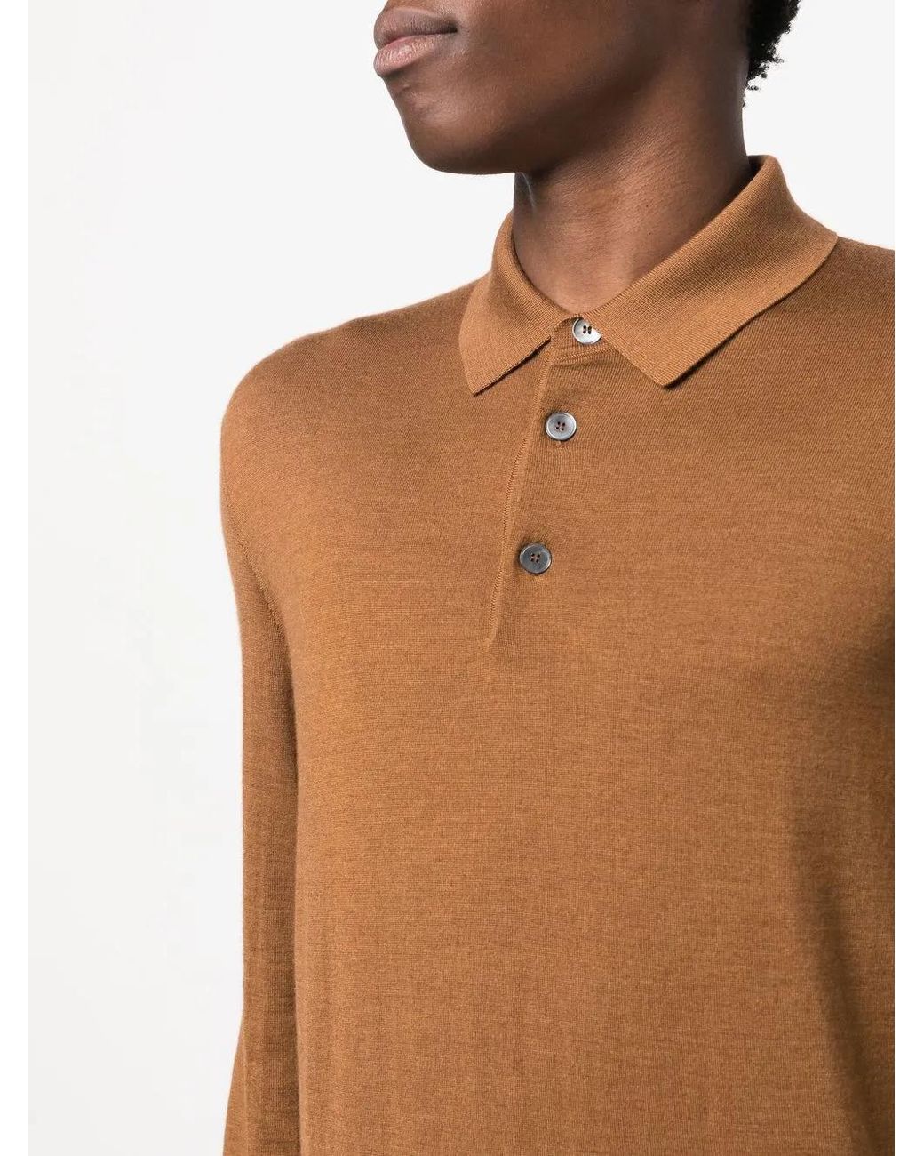 Zegna Brown Knitted Long-Sleeve Polo Shirt for men