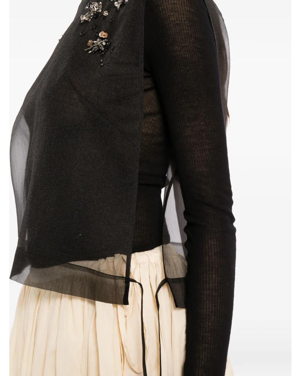 COTEMP Black Bead-Embellished Sheer Top