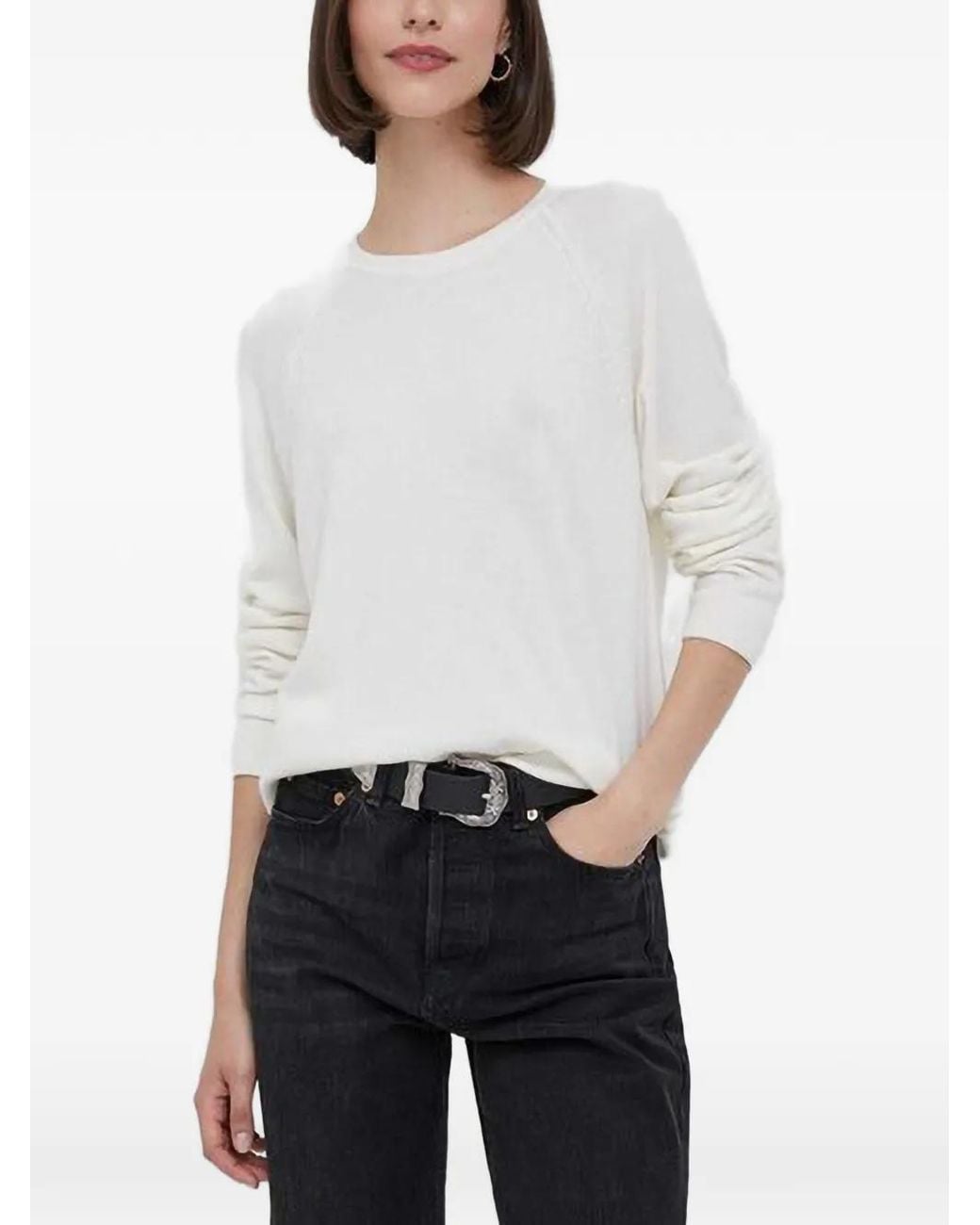 Benetton White Raglan-Sleeve Fine-Knit Sweater