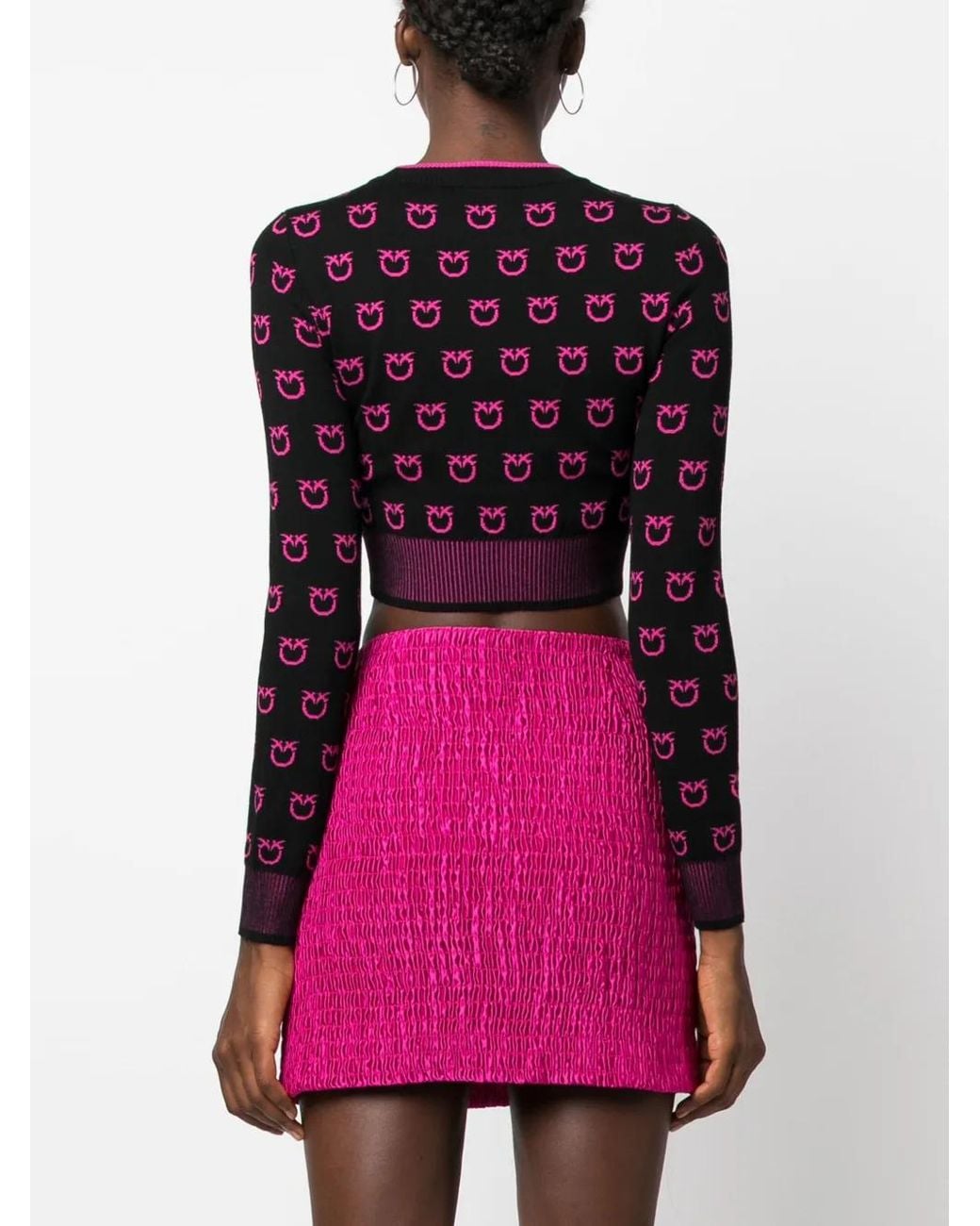 Pinko Black Intarsia-Knit Cropped Jumper
