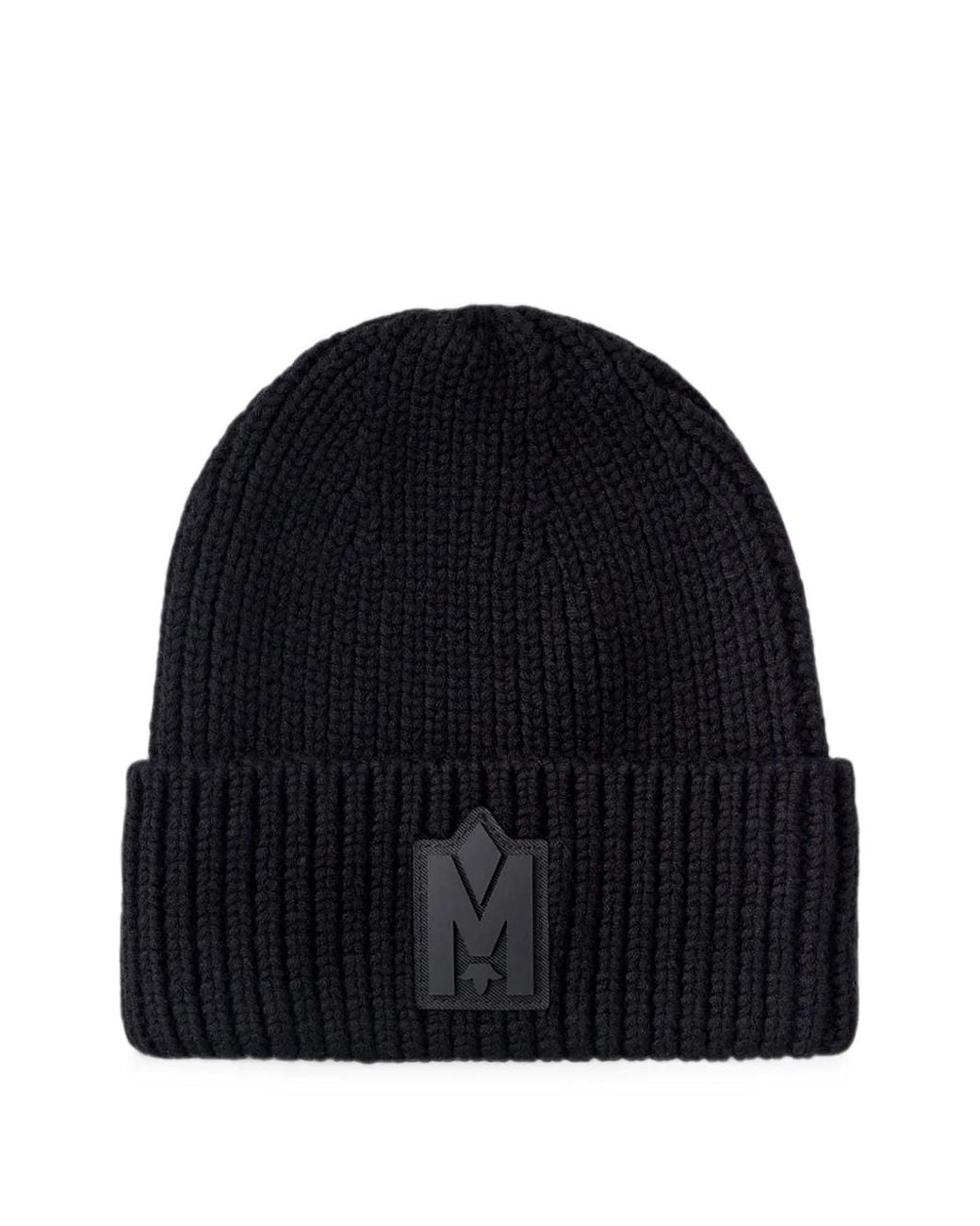 Mackage Black Jude-Mz Logo-Patch Beanie Hat