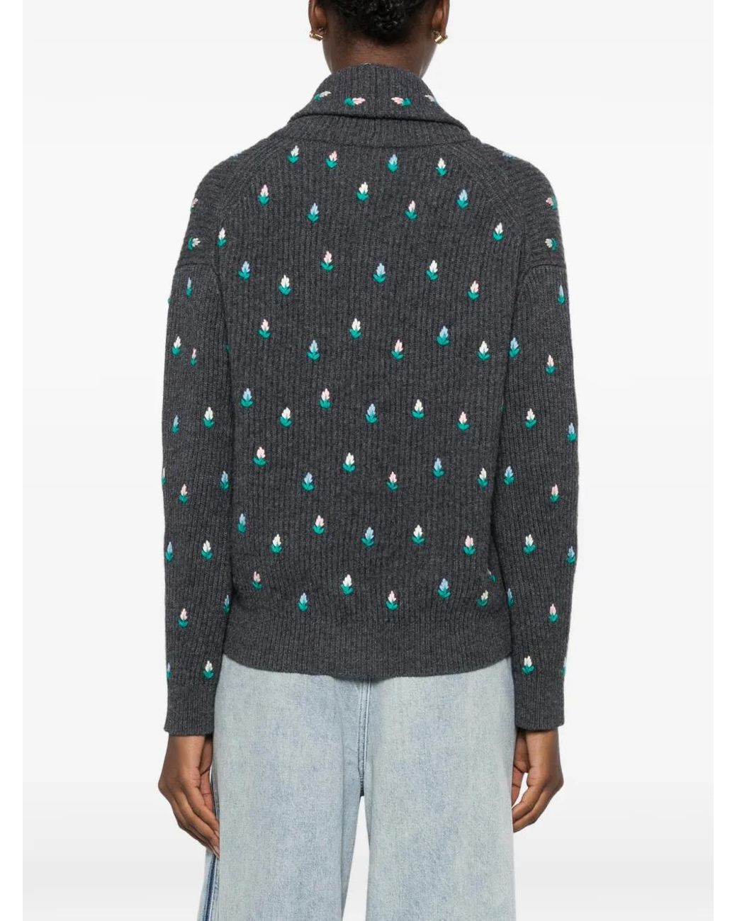 Forte_forte Gray Floral-Embroidered Cardigan