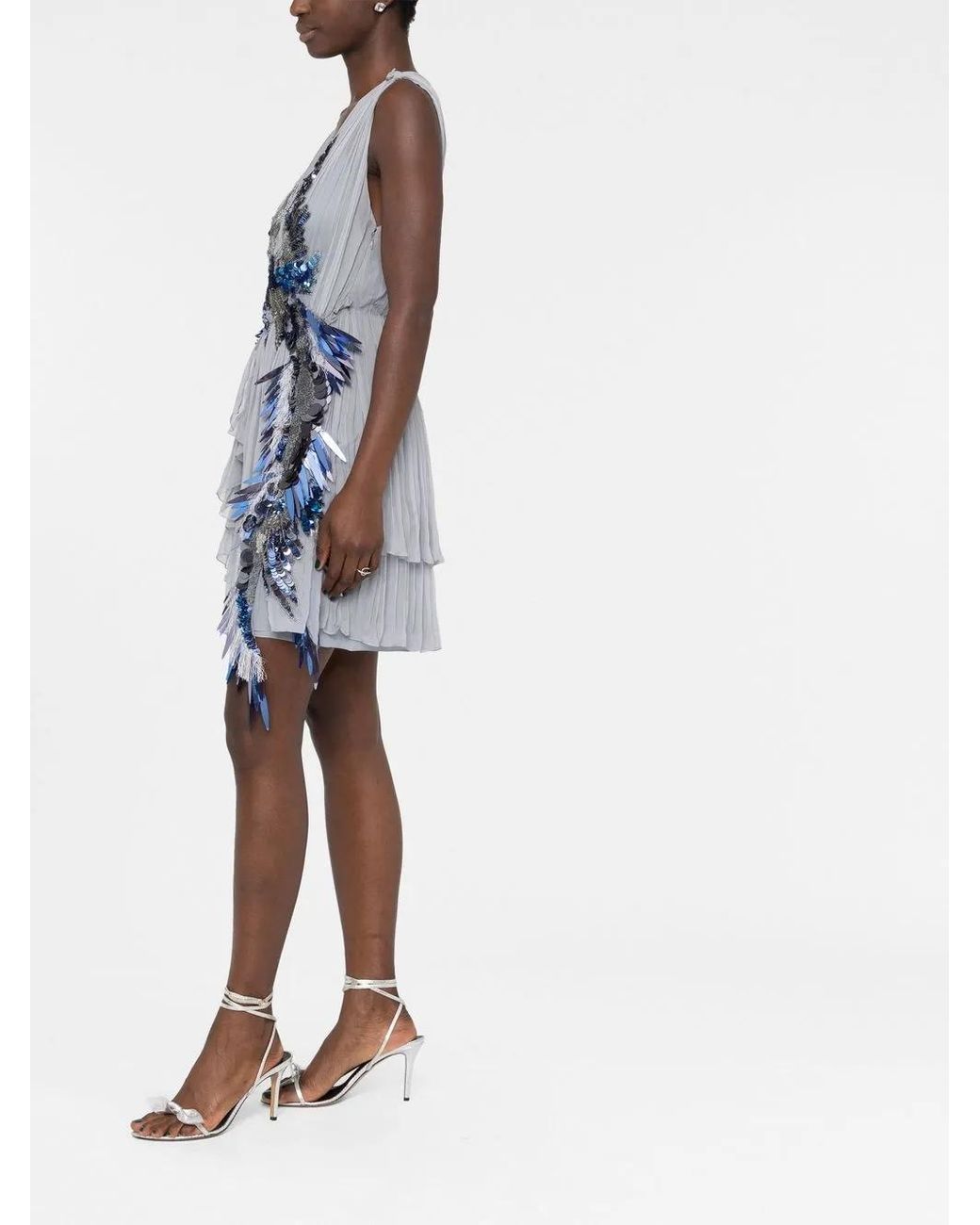 Alberta Ferretti Blue Sequin-Embellished V-Back Dress
