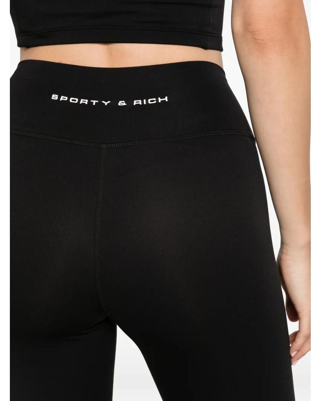 Sporty & Rich Black Logo-Print Cropped Leggings