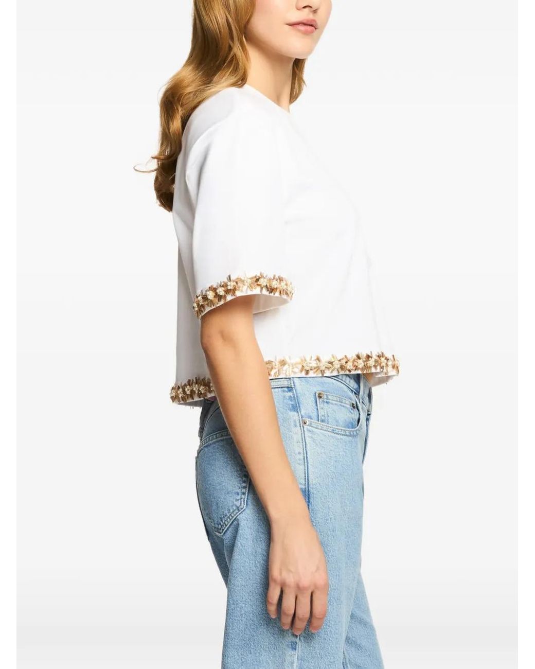 Cinq À Sept White T-Shirt À Fleurs Et À Poche
