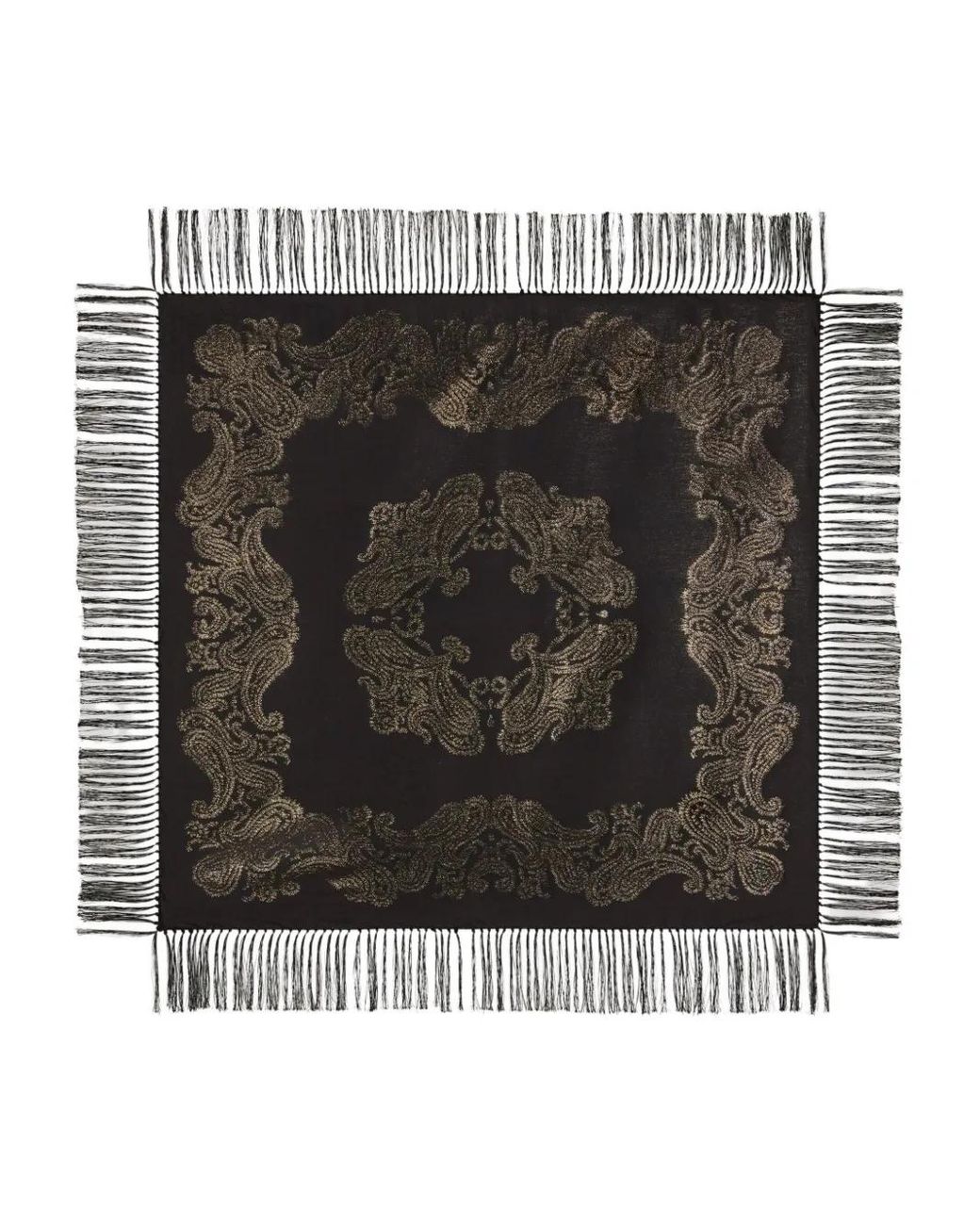 Etro Black Silk-Blend Scarf With Metallic Paisley Motif