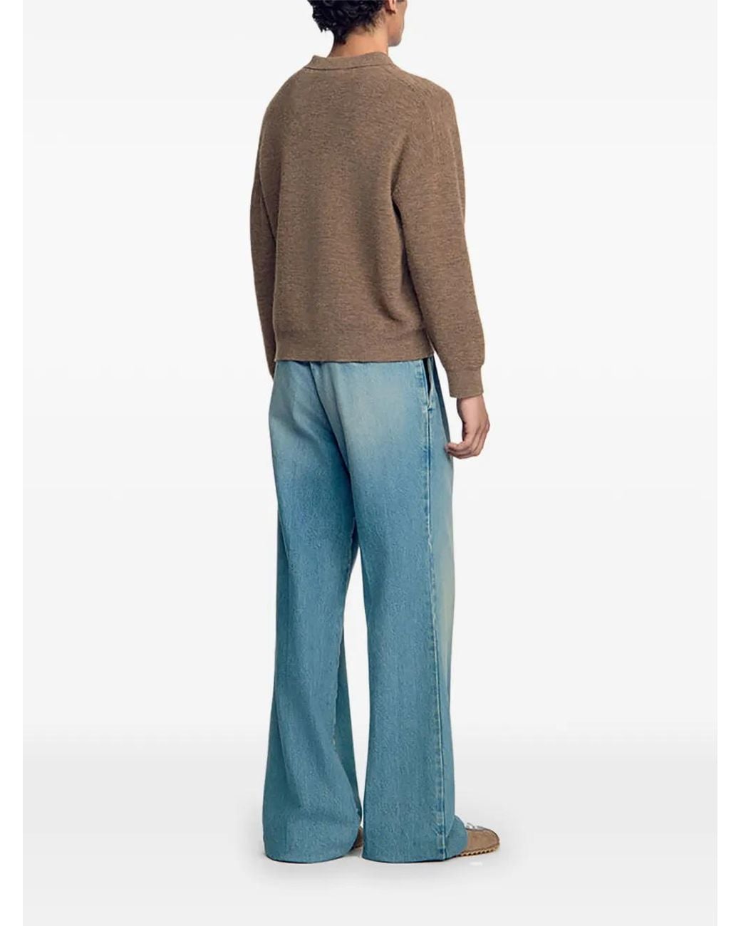 Sandro Blue Ribbed Alpaca Polo Shirt for men