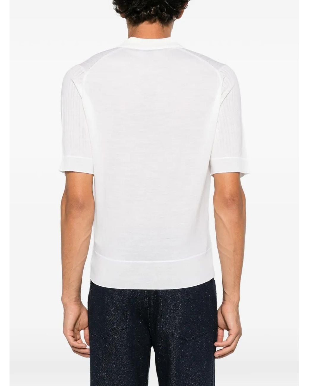 Wales Bonner White Blessings Lace-Knit Polo Shirt for men