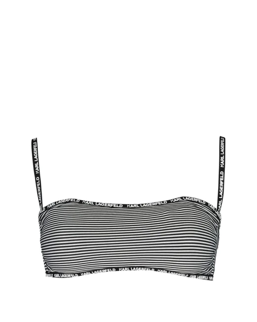 Karl Lagerfeld Gray Striped Logo-Strap Bikini Top