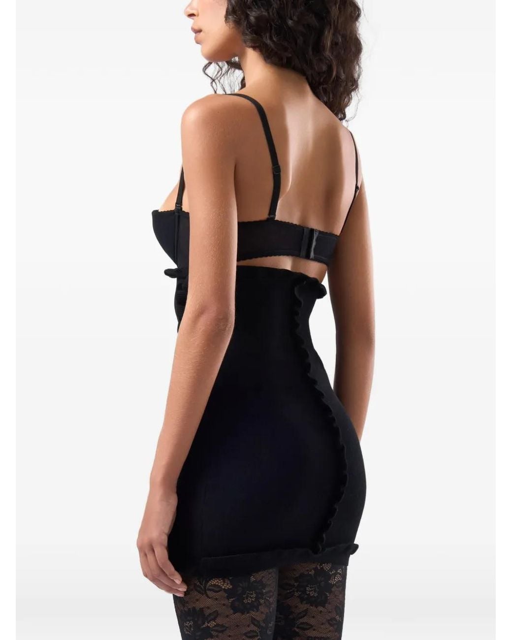 Gcds Black Medusa Ruffle-Trimmed Mini Dress
