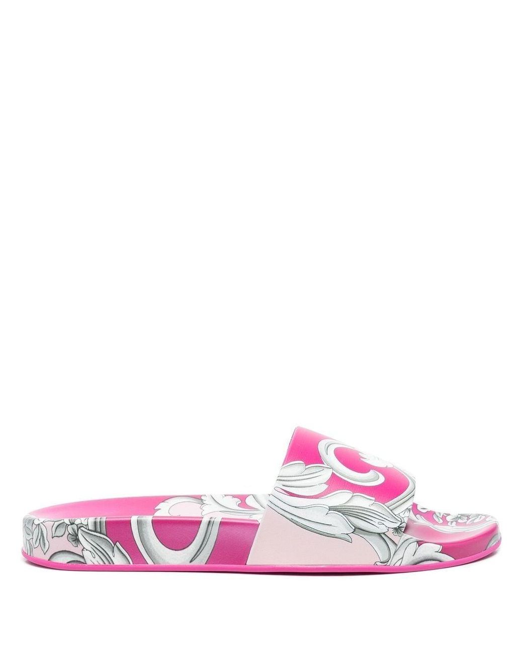 Versace Silver Baroque Pool Slides in Pink | Lyst