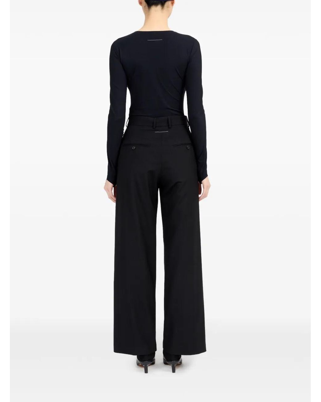 MM6 by Maison Margiela Black Flared Signature Logo Trousers