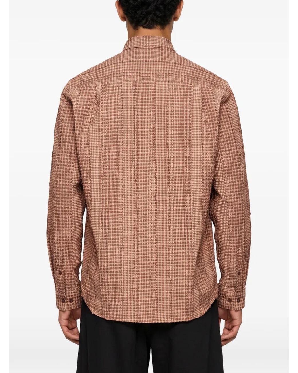 YMC Brown Check-Pattern Seersucker Shirt for men