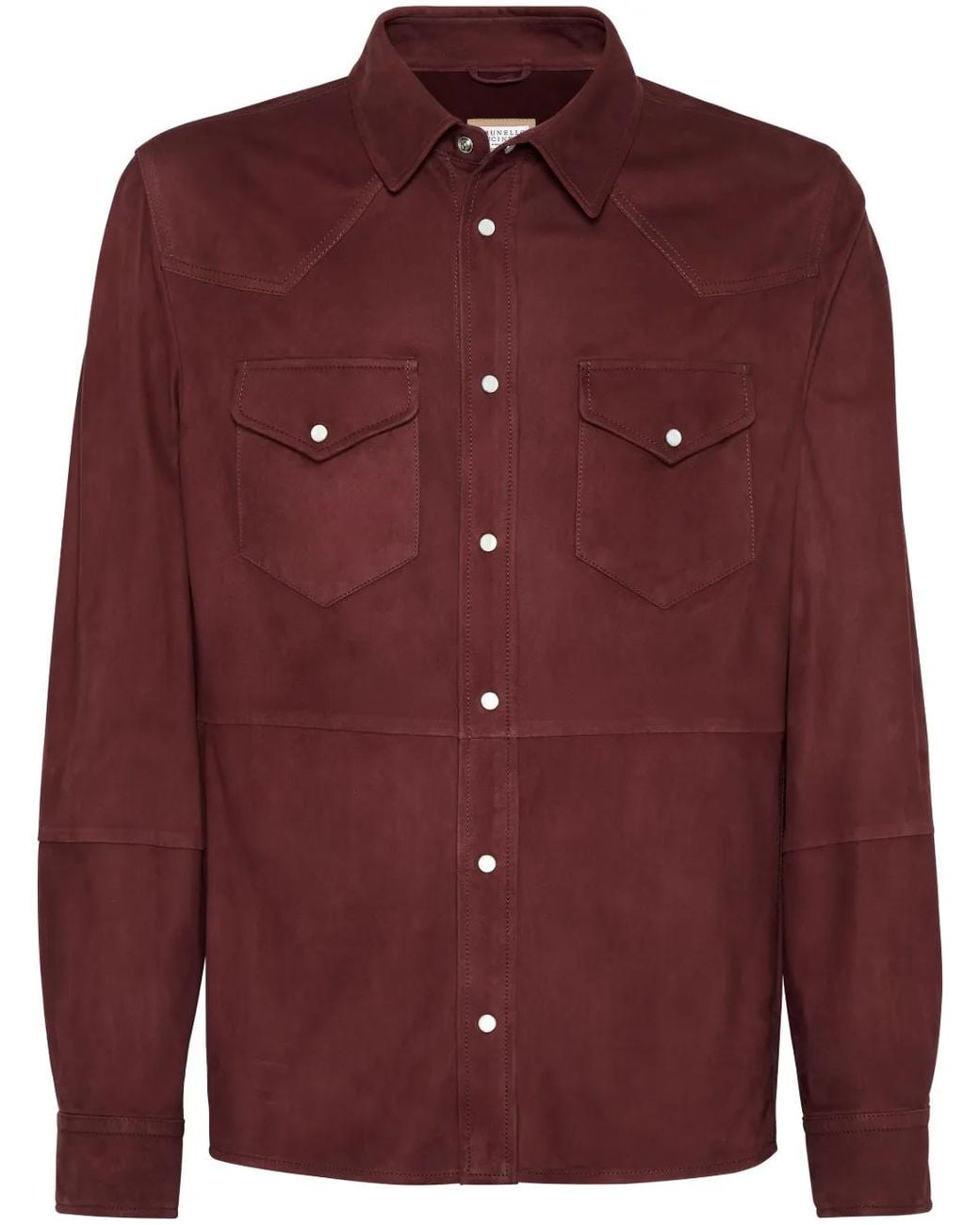 Brunello Cucinelli Red Long-Sleeve Suede Shirt for men