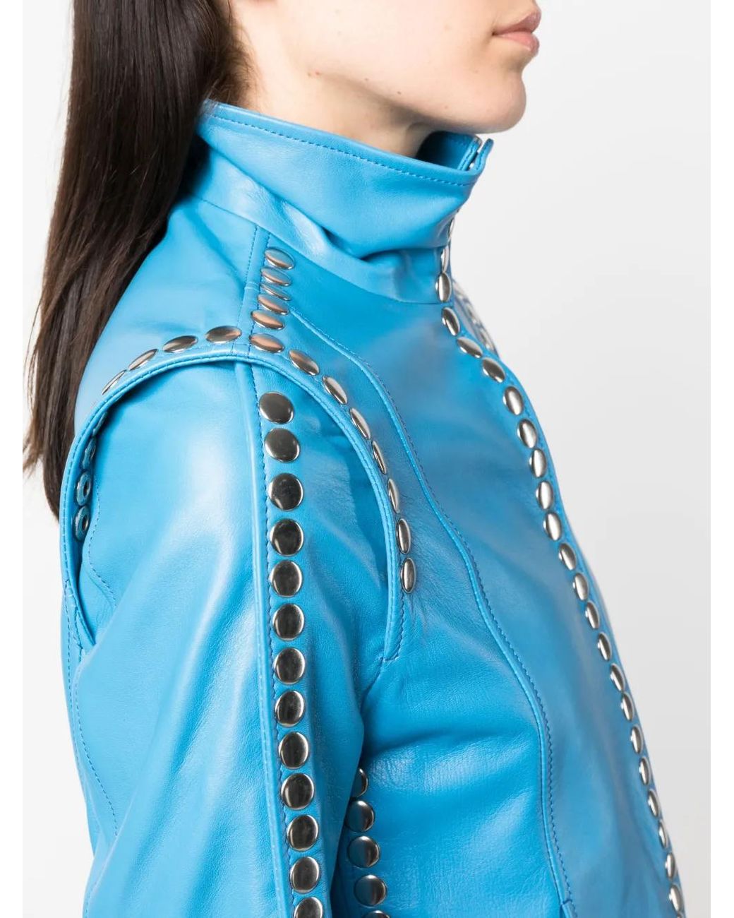 Dan Cassab Blue Elvis Stud-Detailing Leather Jacket