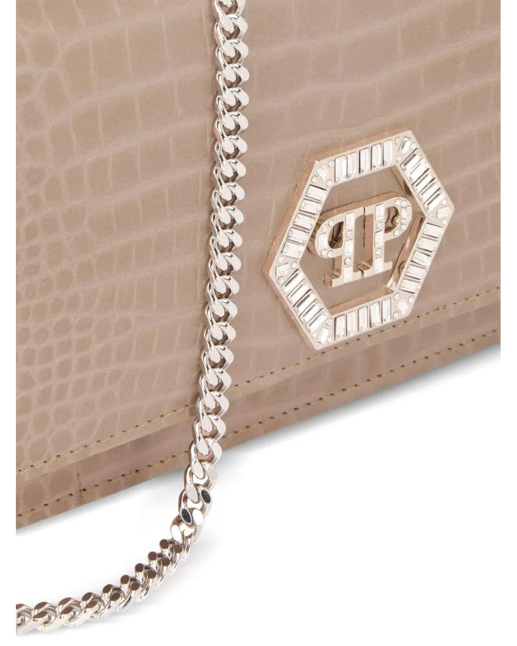 Philipp Plein Natural Hexagon-Logo Clutch Bag