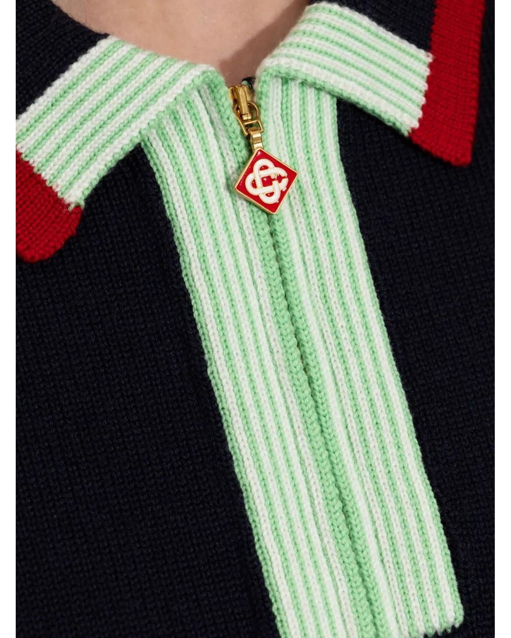 Casablanca Blue Logo-Embroidered Zip-Up Polo Shirt