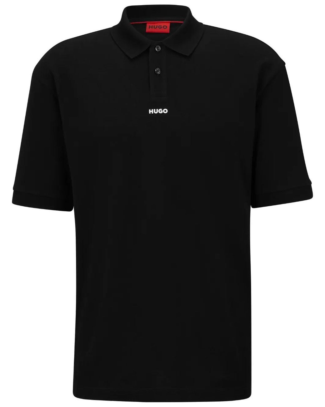 HUGO Black Logo-Print Cotton Polo Shirt for men