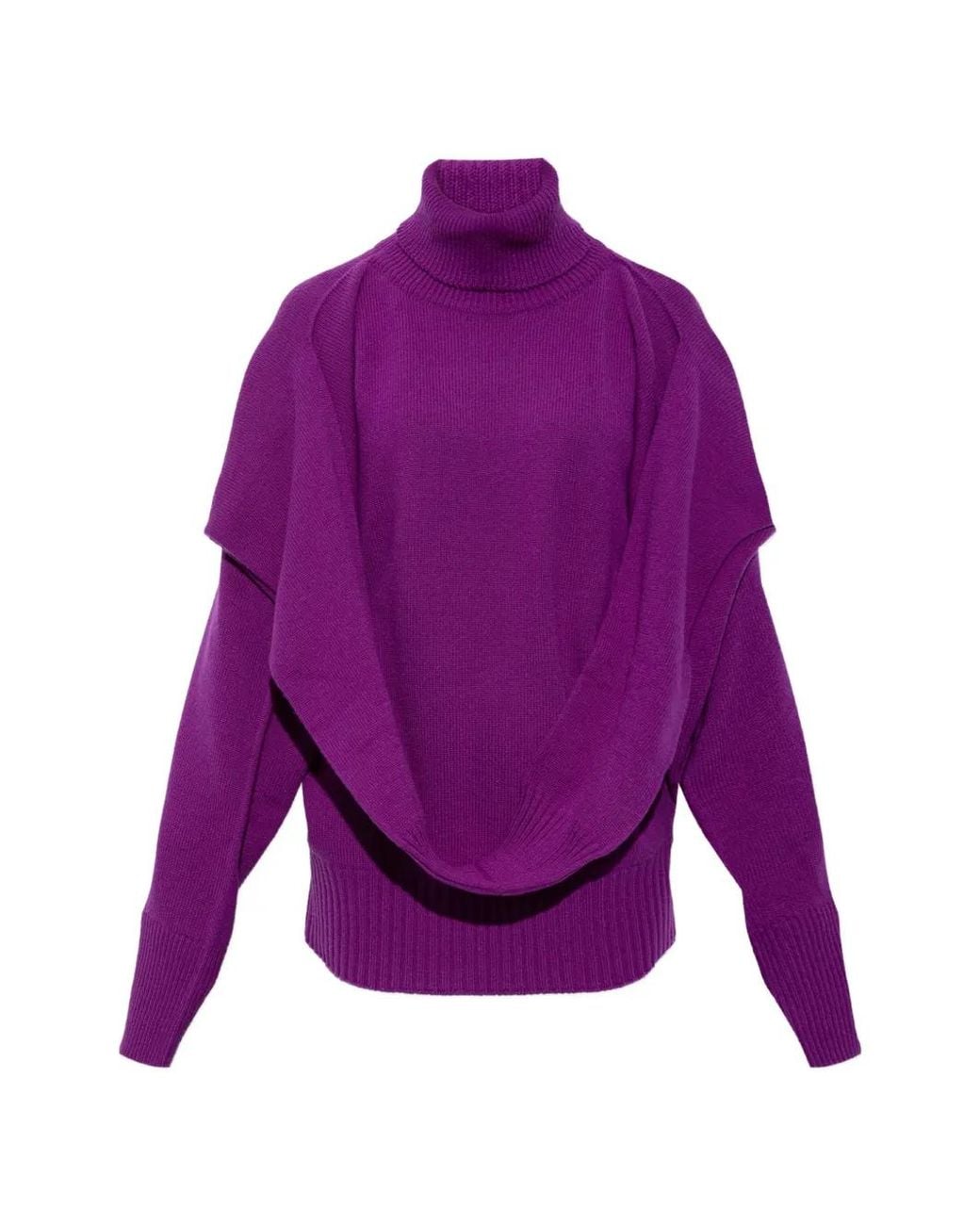 Issey Miyake Purple Draped Turtleneck Sweater