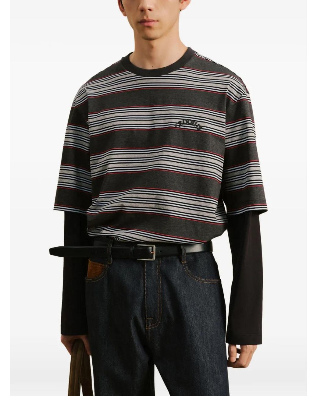 CROQUIS Gray Striped Mock-Layer T-Shirt for men