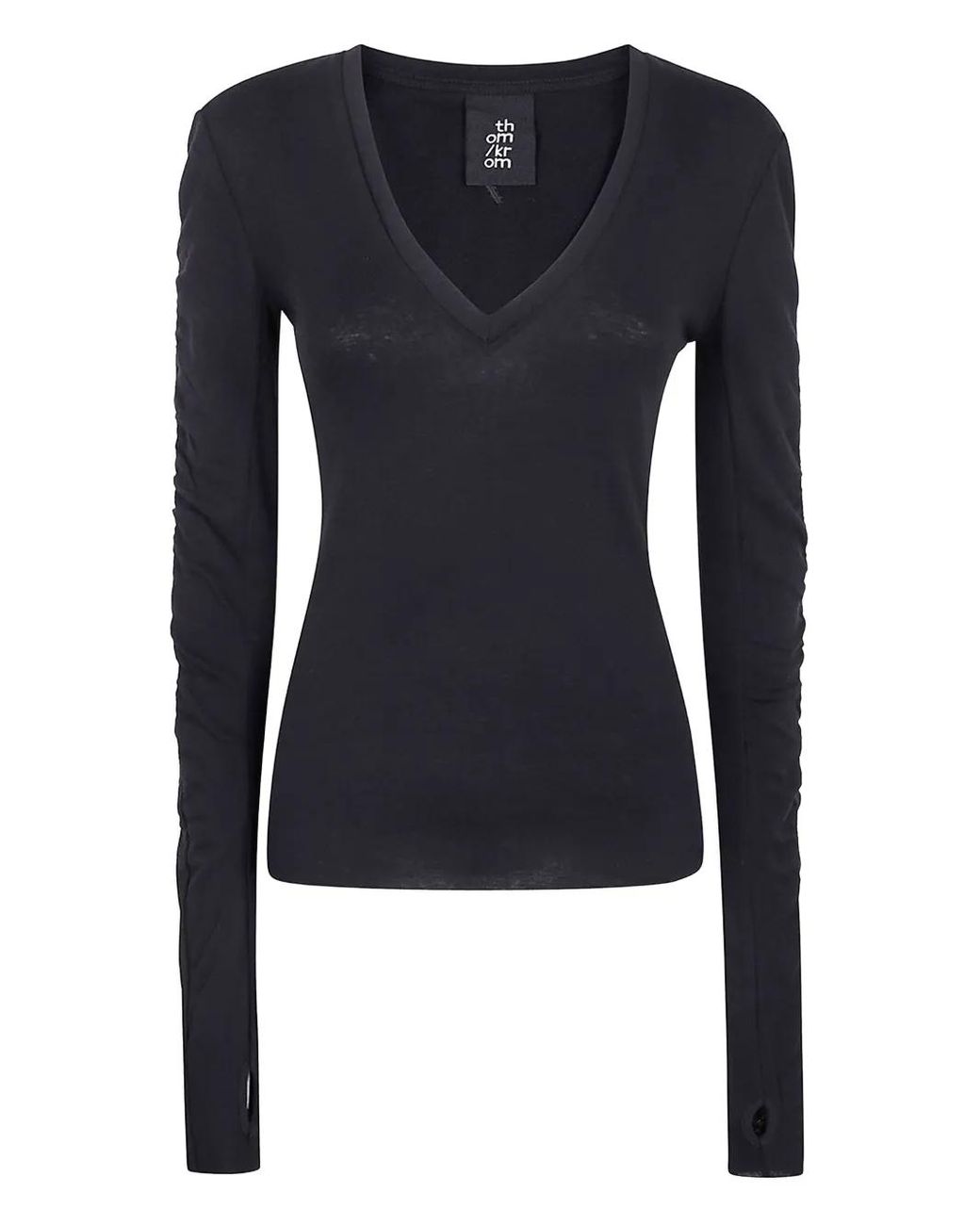 Thom Krom Blue V-Neck Gathered-Sleeve Top