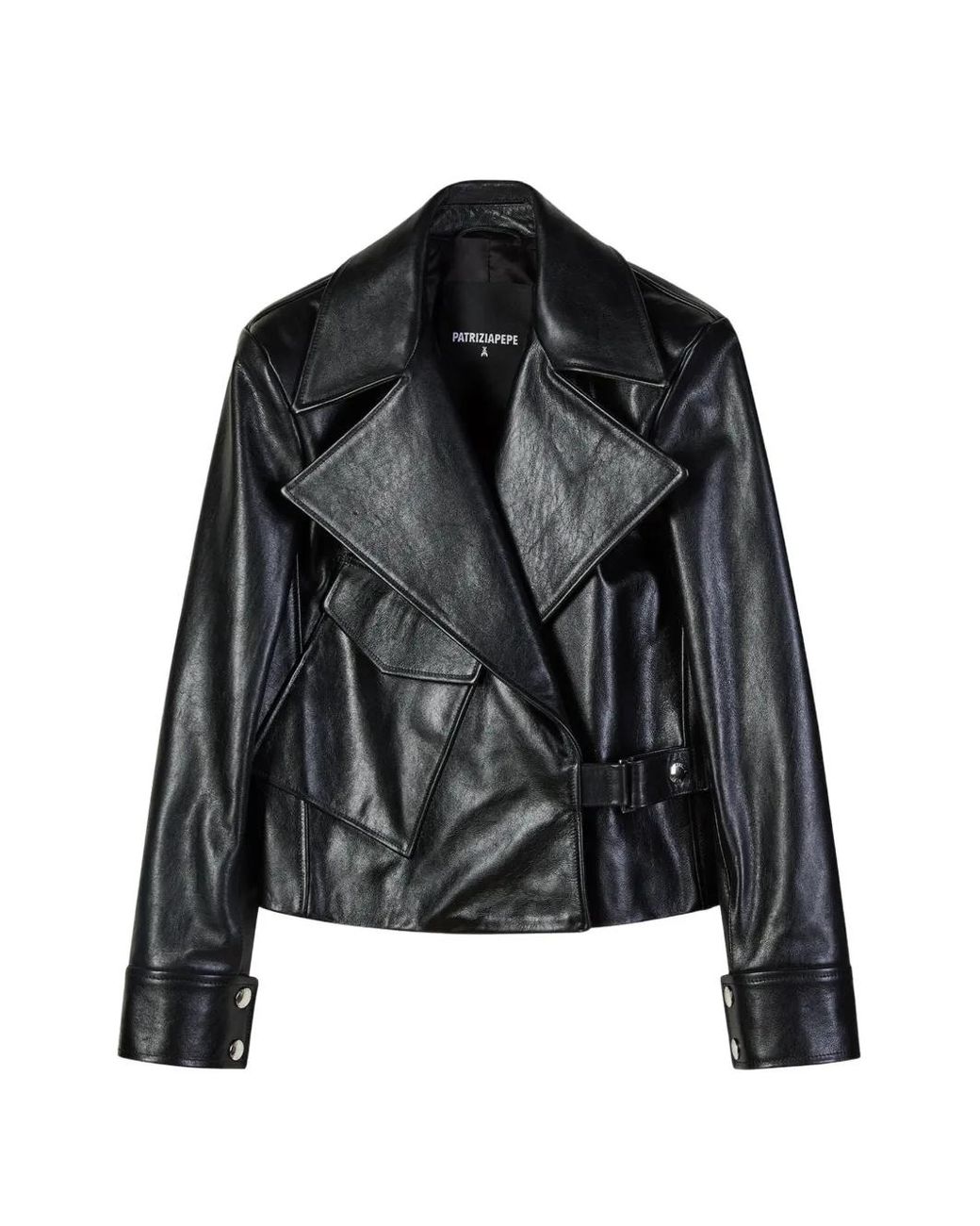 Patrizia Pepe Black Oversized Leather Biker Jacket