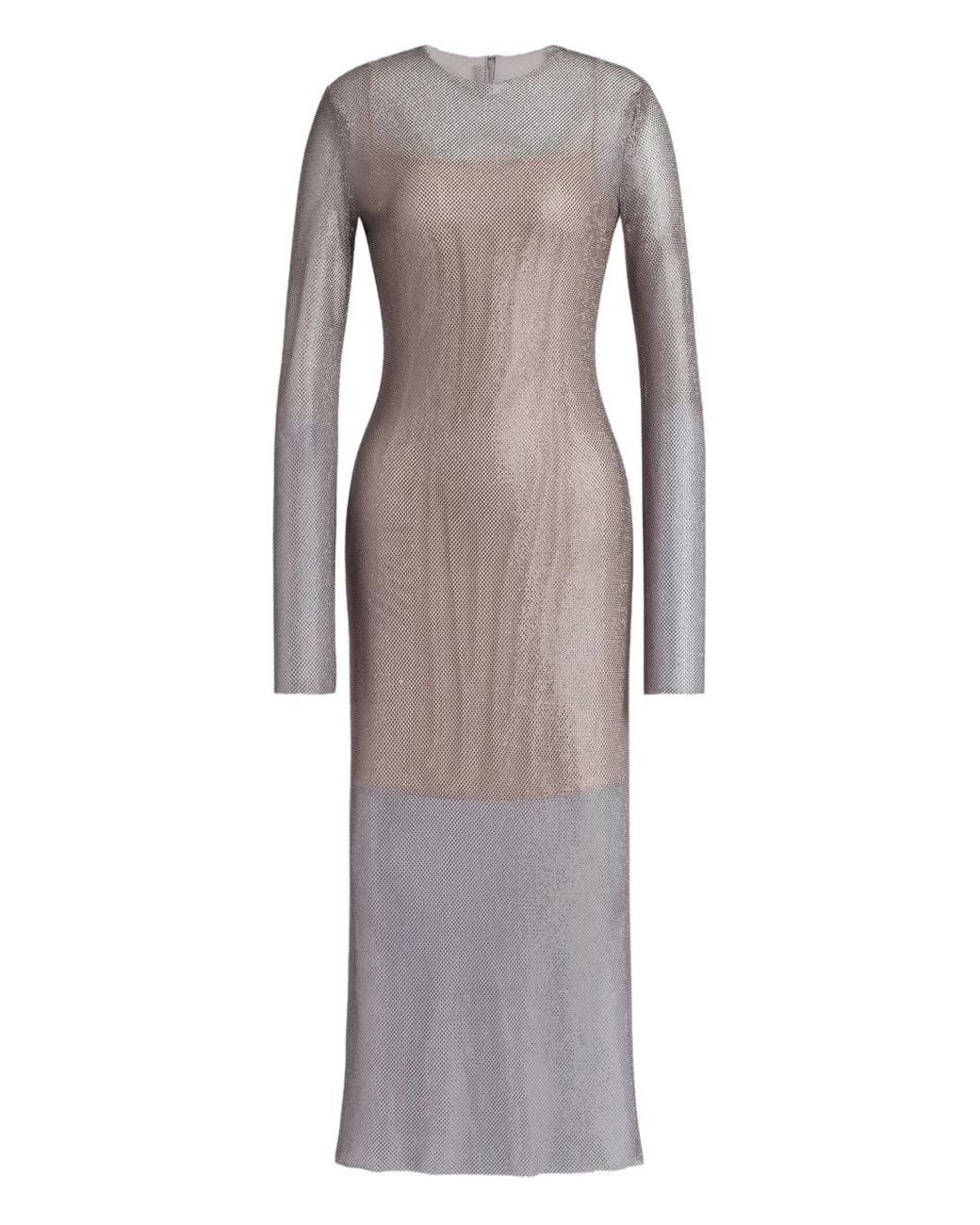 Alberta Ferretti Gray Crystals Net Midi Dress