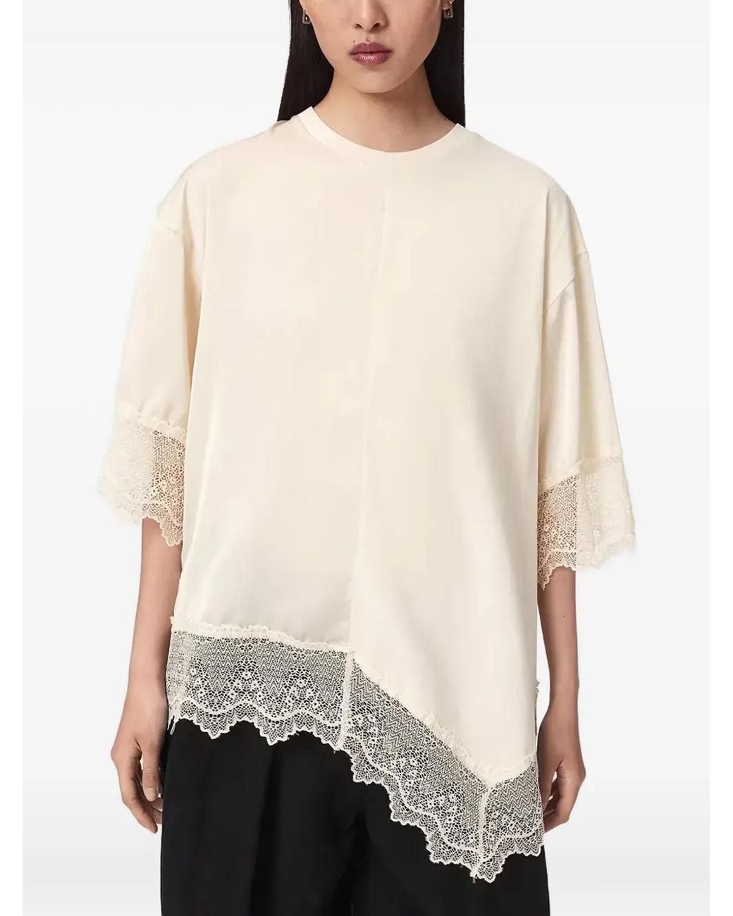AllSaints Natural Lenny Lace-Trim Asymmetric T-Shirt