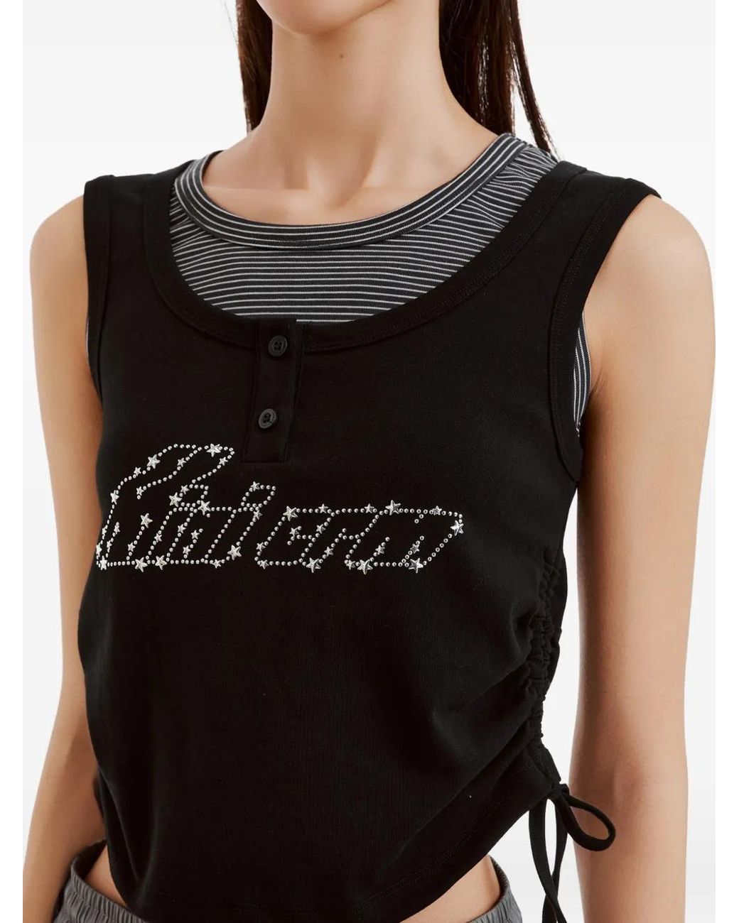 Mini Cream Black Layered-Effect Tank Top