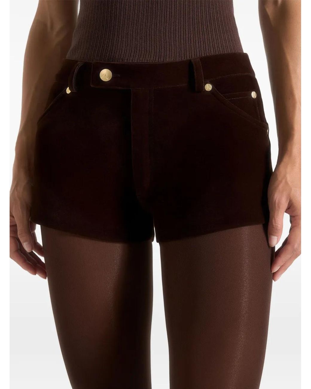 Manière De Voir Black Velvet Patent Mini Shorts