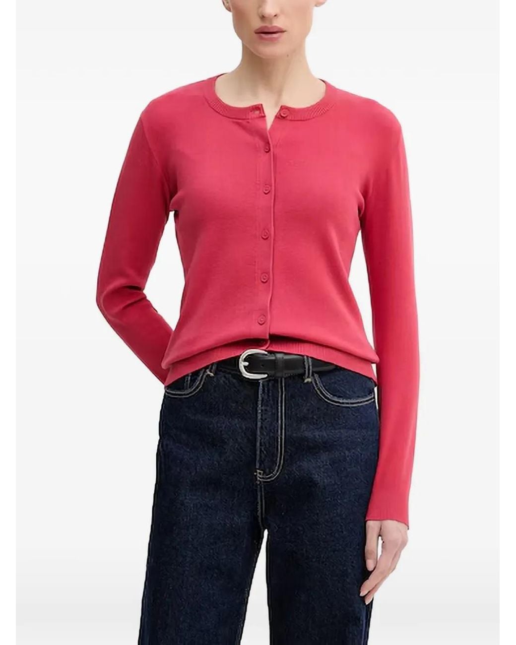 Benetton Red Crew-Neck Cardigan