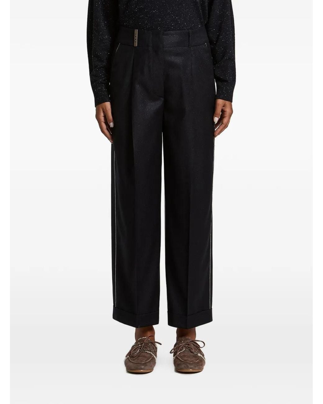 Peserico Black Pleated Turn-Up Trousers