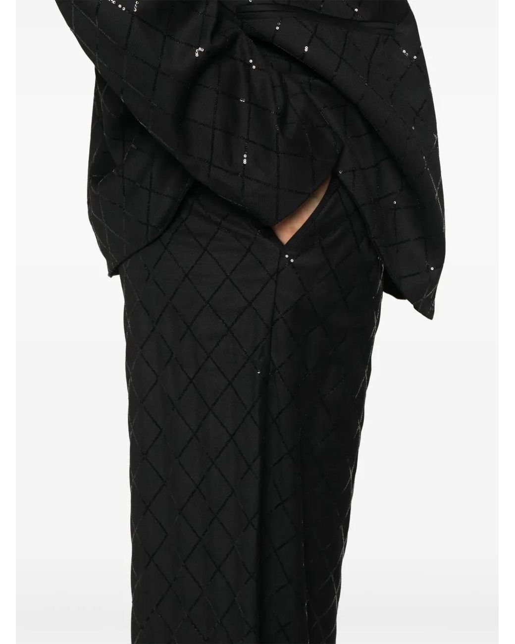ROTATE BIRGER CHRISTENSEN Black Sequinned Wide-Leg Trousers