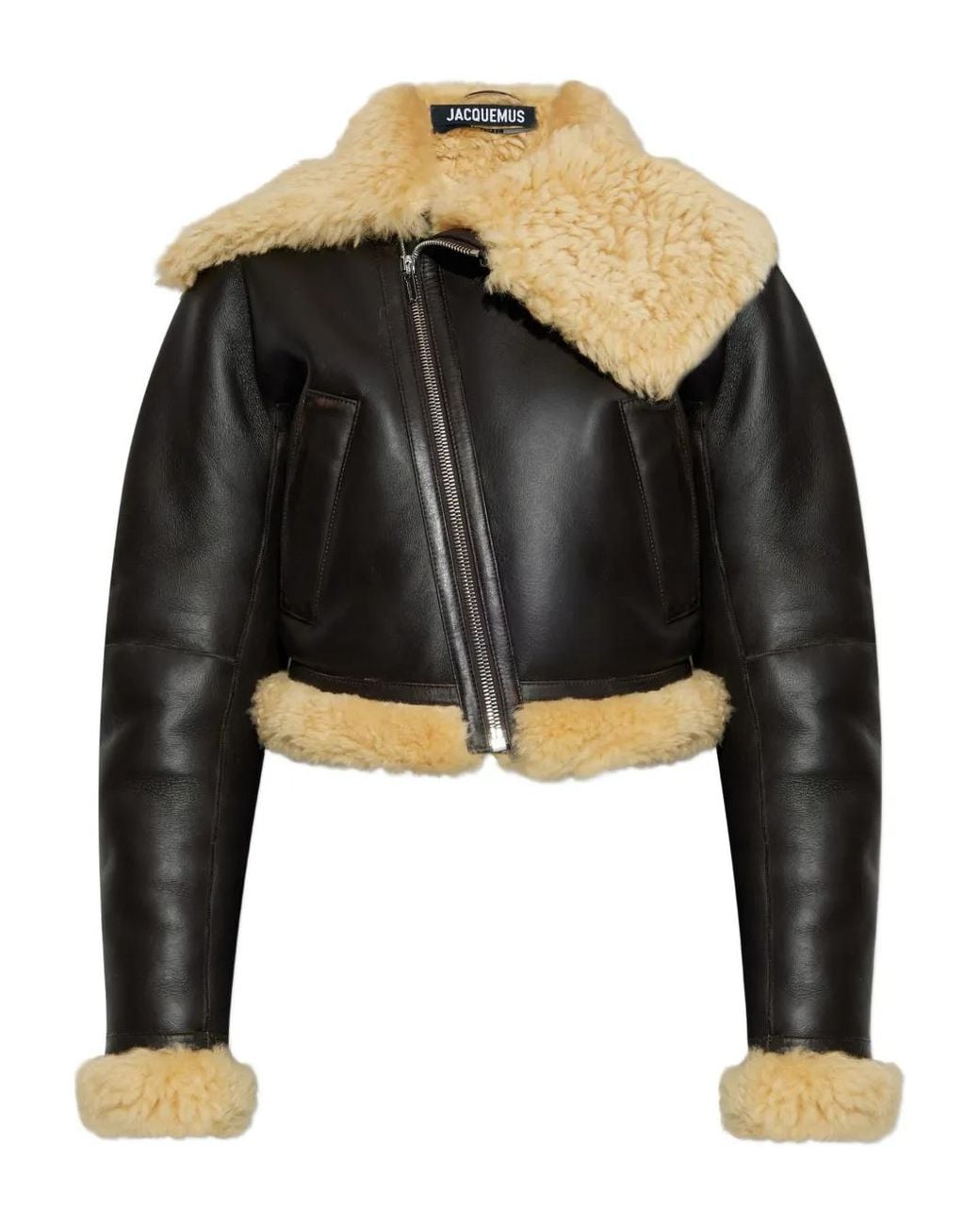 Jacquemus Cropped Leather Jacket in Black | Lyst