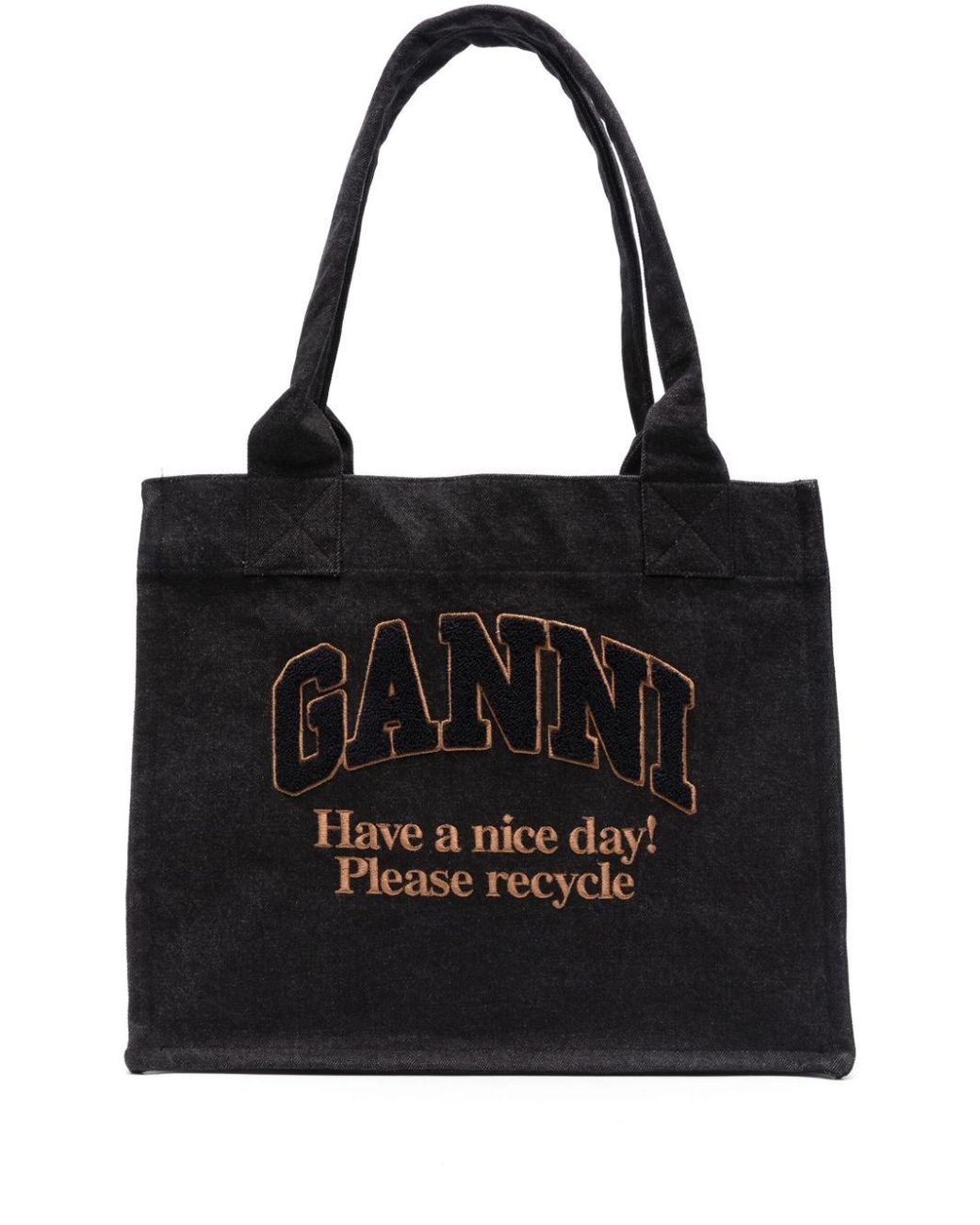 Ganni Large Denim Tote Bag in Black Lyst UK