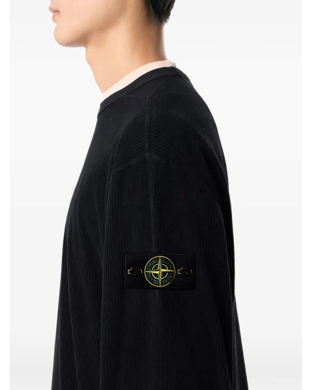 Stone Island Black 6100030 Jersey Corduroy Comfort-Fit Crewneck Sweatshirt With Shoulder Inserts for men